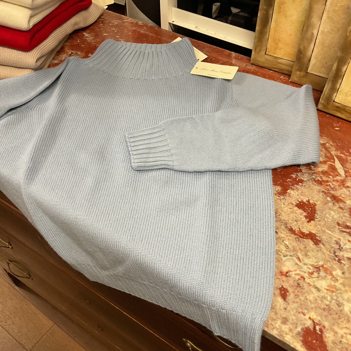 Maglione celeste in pura lana